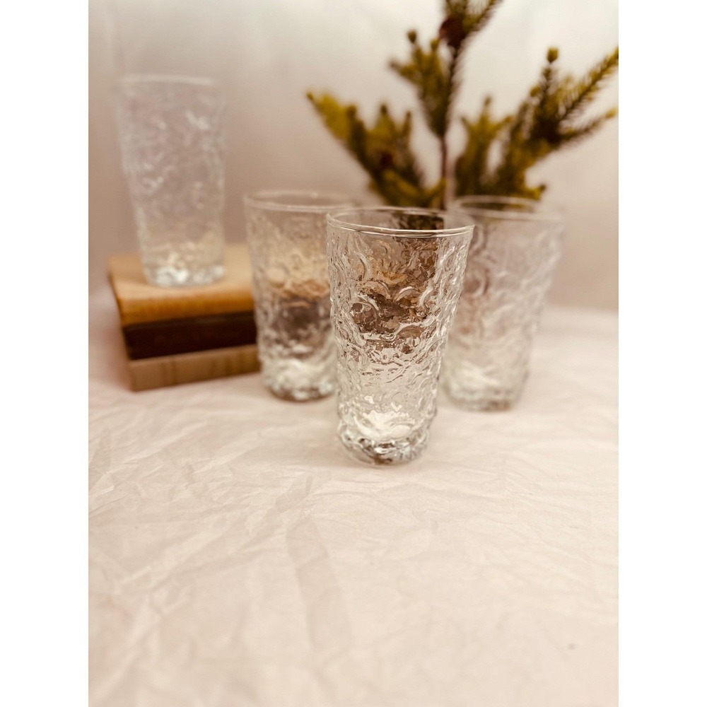 Vintage Anchor Hocking Clear Lido Milano Crinkle Tumblers Set of 4 MCM
